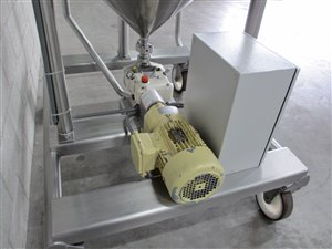 Axflow pump trolley with Waukesha MDL 0040 lobe pump and buffer tank