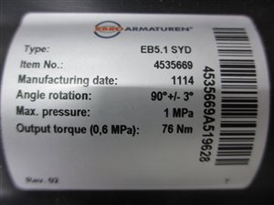 EBRO Armaturen DN 80 pneumatically actuated butterfly valve